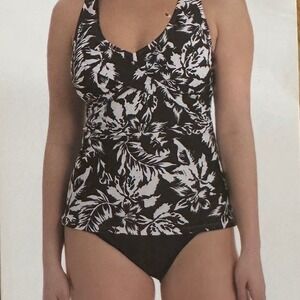 Floral Tankini Swimsuit Top & Bottom‎ Set Black White Women's Size M Medium NWT